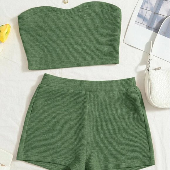 SHEIN Pants - SHEIN Matching Green Shorts + Strapless Top Set; Size Medium